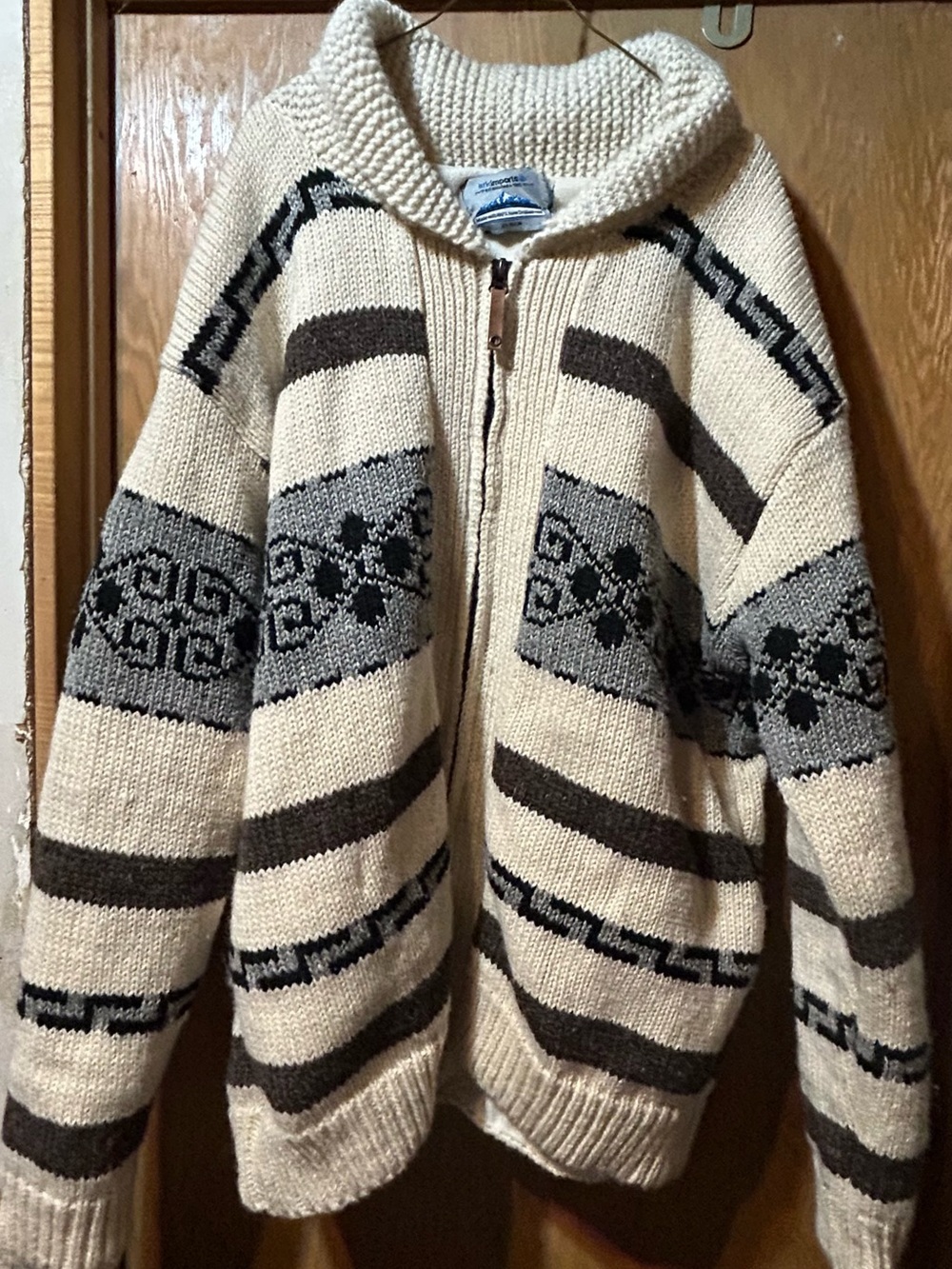 vintage Ark Imports heavy-knit wool zip-up sweater